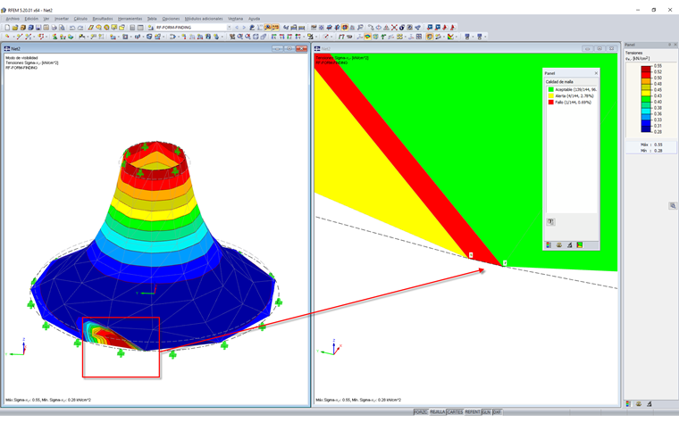 Disposición deficiente de la malla