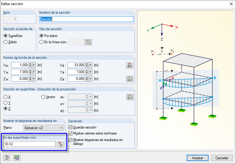 Áreas de sección definidas
