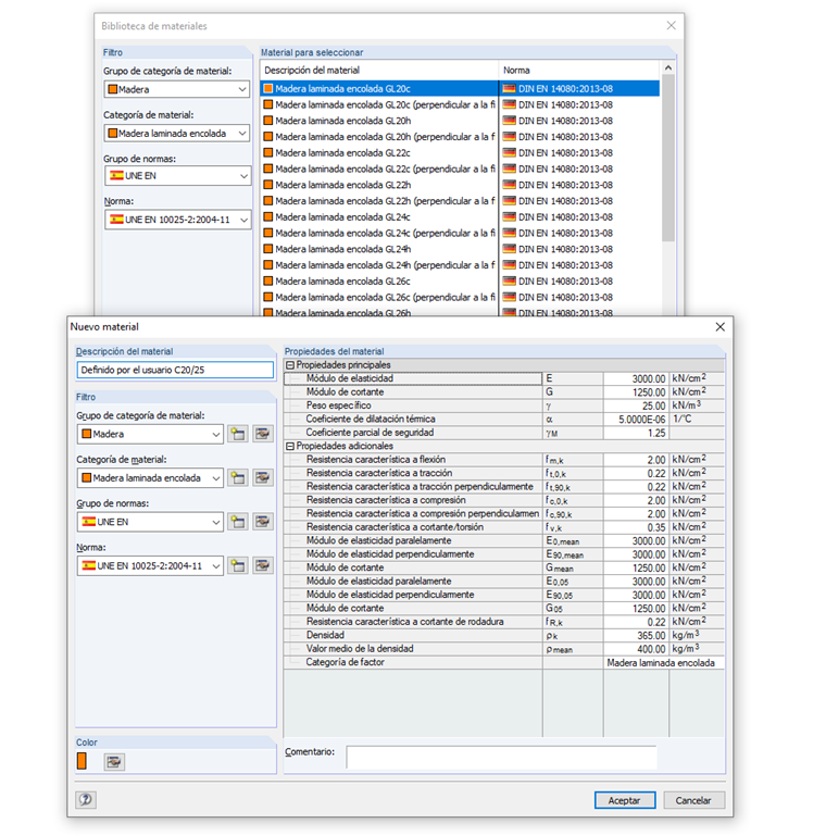 Creación de material definido por el usuario