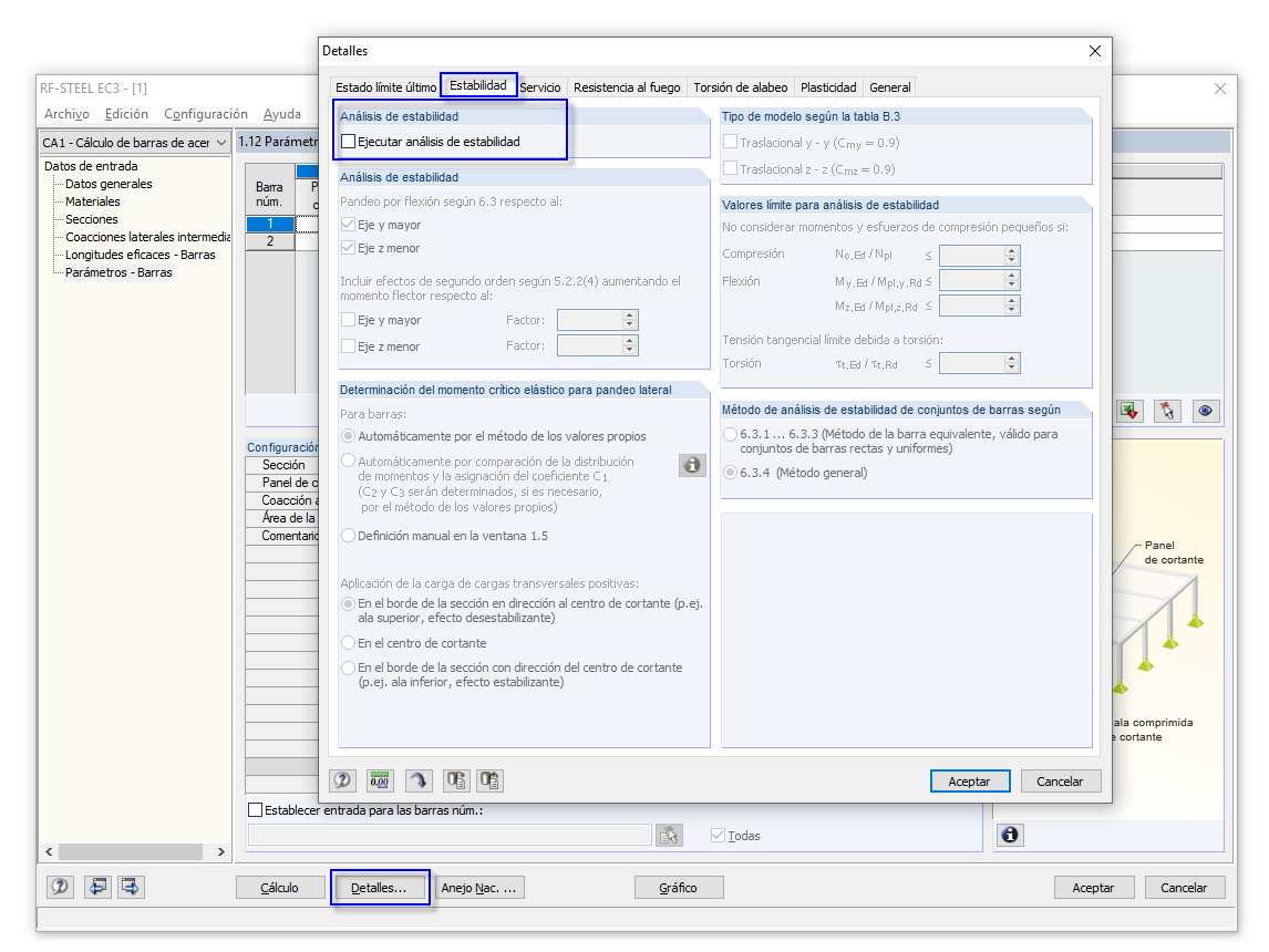 RF-STEEL EC3> Detalles> Análisis de estabilidad
