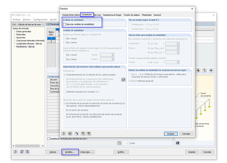 RF-STEEL EC3> Detalles> Análisis de estabilidad
