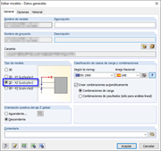 Cuadro de diálogo con datos generales del modelo y configuración del tipo de modelo