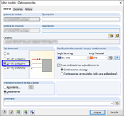 Cuadro de diálogo con datos generales del modelo y configuración del tipo de modelo