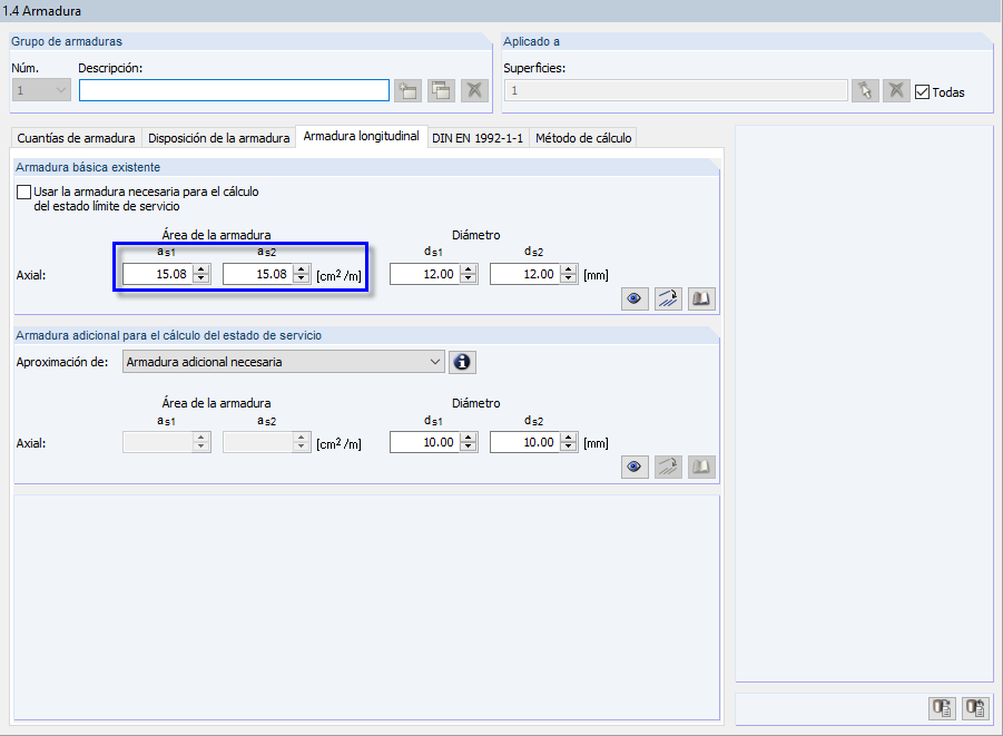 Introducción de la armadura longitudinal para el modelo 2D