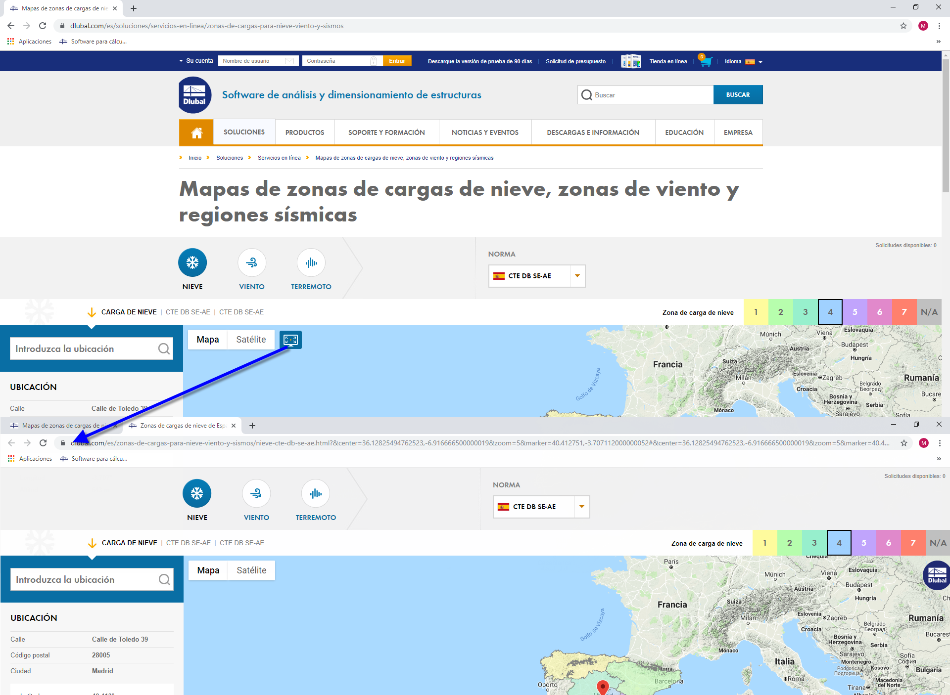 Modo de pantalla completa con dirección URL