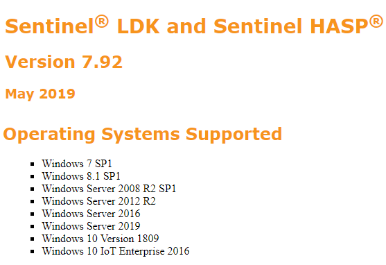 Sistemas operativos compatibles Sentinel LDK 7.92