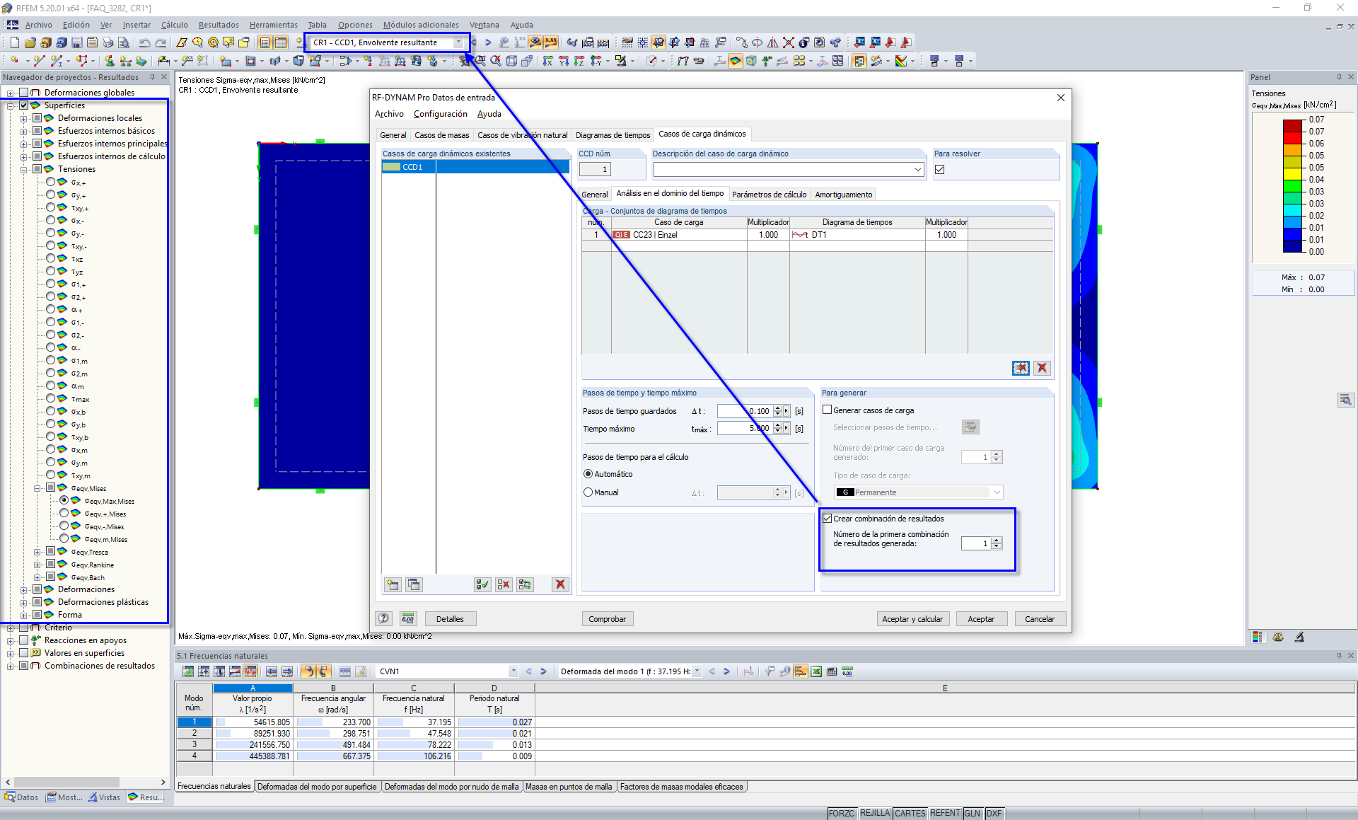 Visualización de los resultados en la combinación de resultados exportada