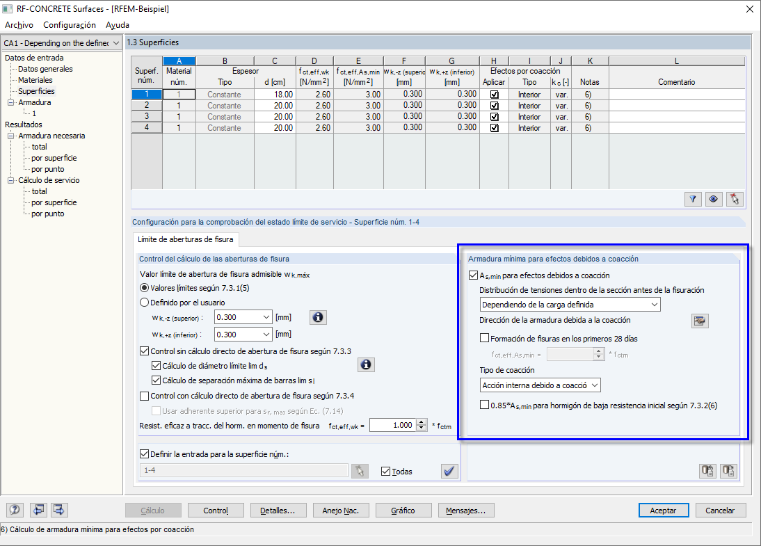 Valores preestablecidos para armadura mínima