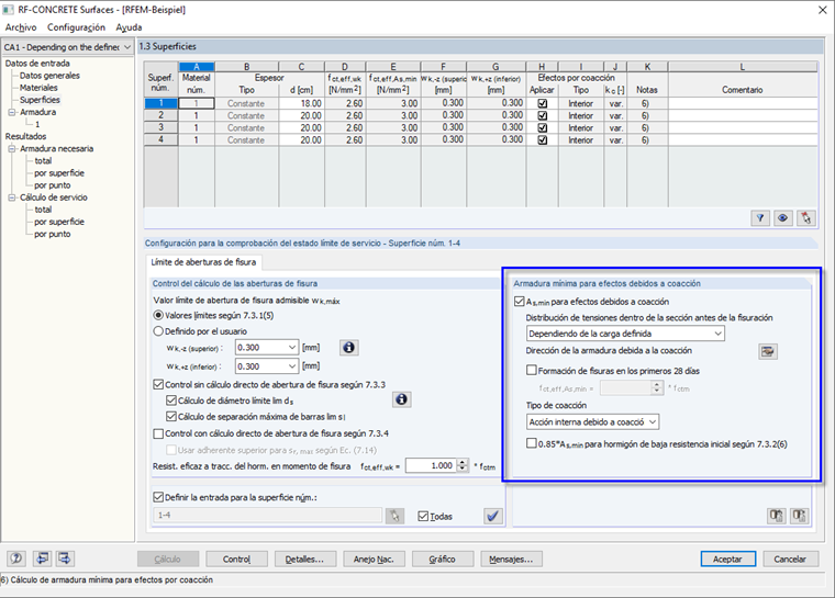 Valores preestablecidos para armadura mínima