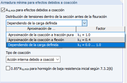 Opciones para aplicar la distribución de tensiones