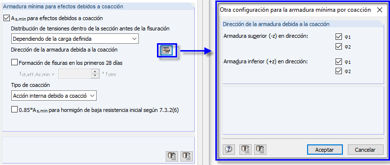 Opciones para la dirección de la armadura sujeta a fuerzas de coacción