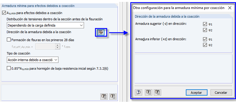 Opciones para la dirección de la armadura sujeta a fuerzas de coacción
