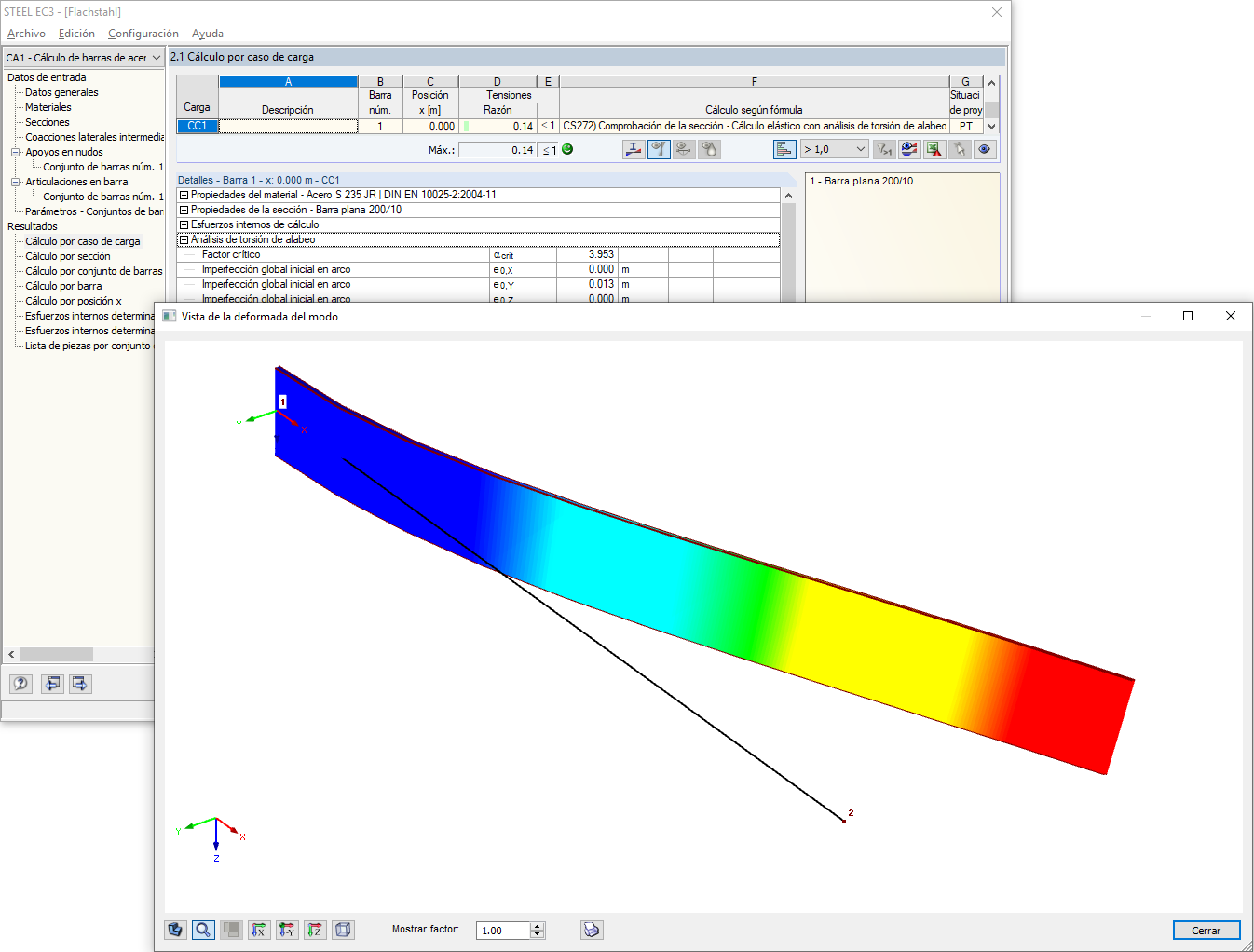 Análisis de estabilidad de acero plano en RF-/STEEL EC3 Warping Torsion