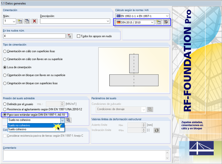 Ventana 1.1 - Datos generales en RF-/FOUNDATION Pro