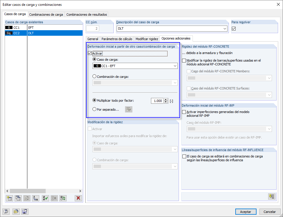 Transferencia de la deformación inicial de otros CC/CO