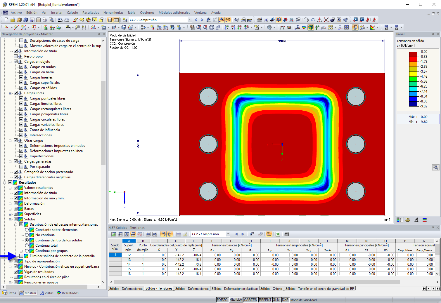 Opción "Eliminar sólidos de contacto de la pantalla"