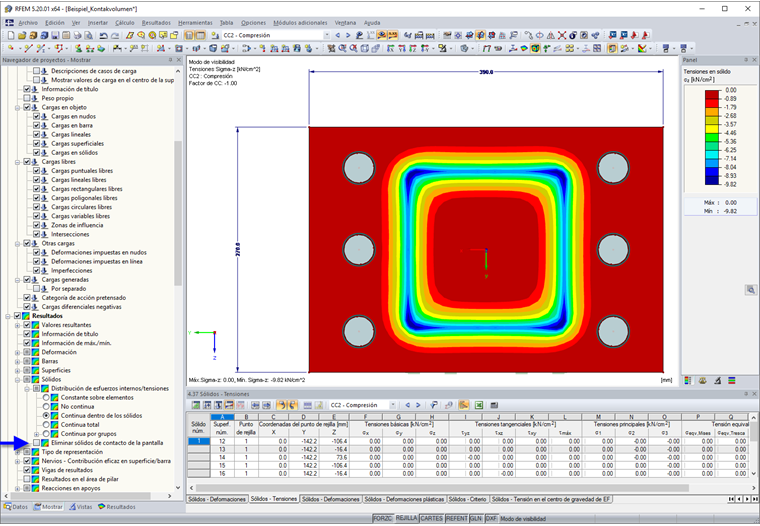 Opción "Eliminar sólidos de contacto de la pantalla"