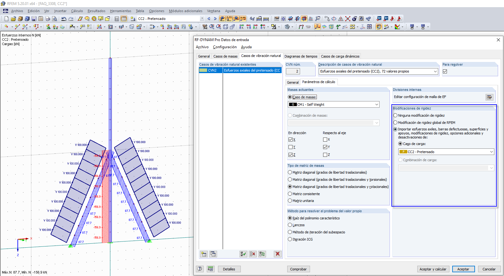 Modificaciones de rigidez en caso de vibración natural