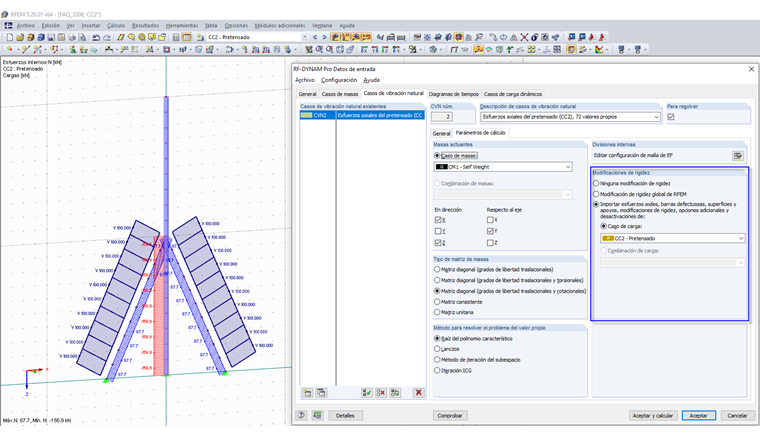Modificaciones de rigidez en caso de vibración natural