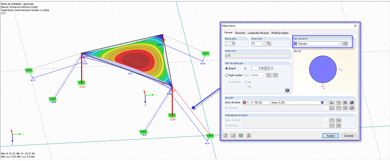 Alambre tirante como barra a tracción sin pretensar