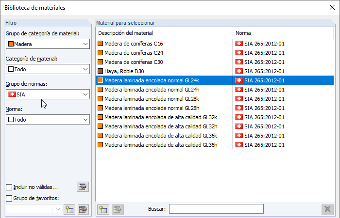Filtro de material - Grupo estándar