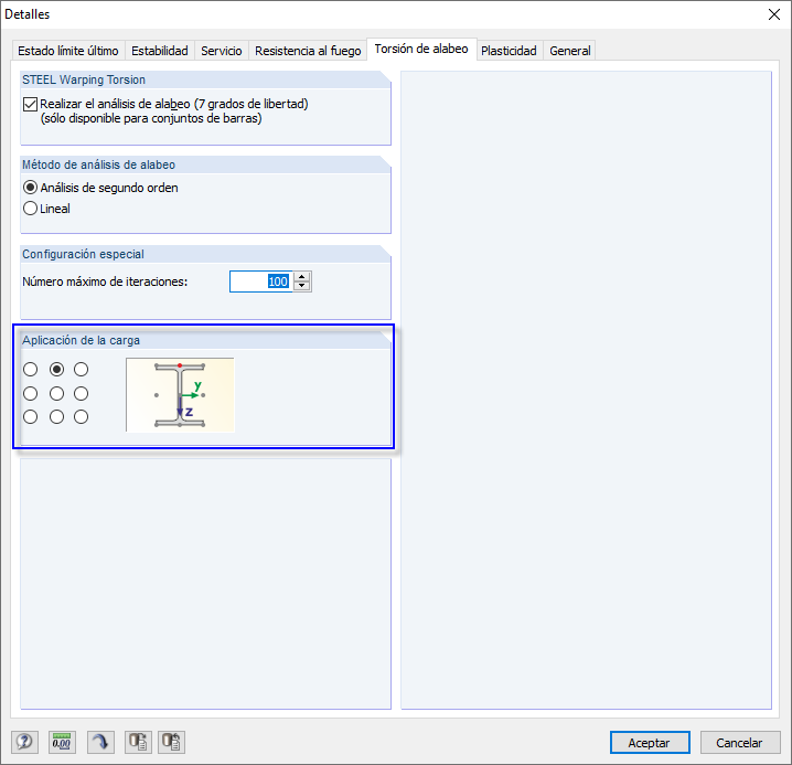 Punto de aplicación de la carga en RF-/STEEL EC3 Warping Torsion