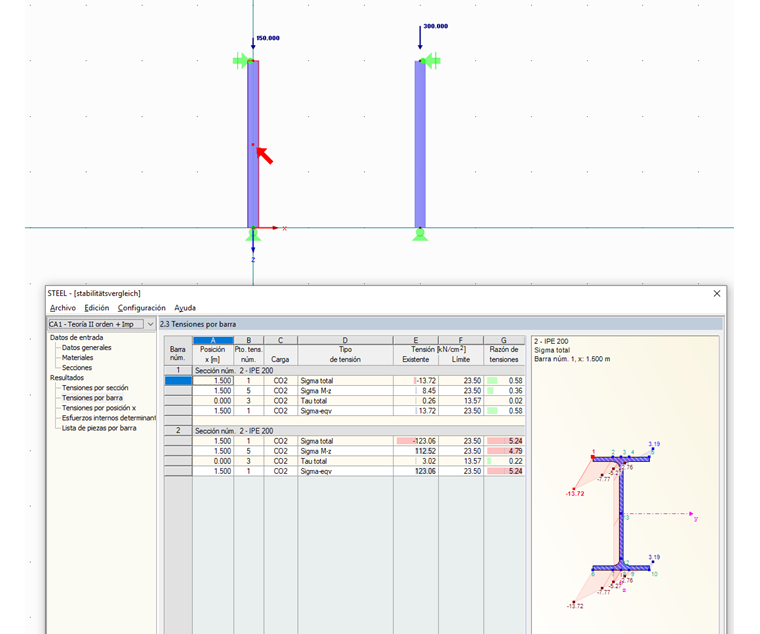 Análisis de tensiones con imperfecciones en RF-/STEEL