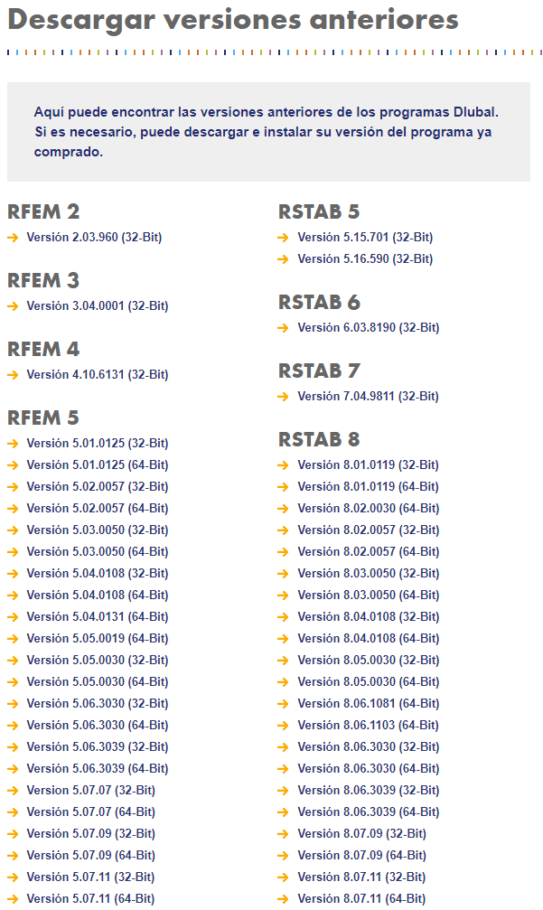 Descargar versiones anteriores de los programas