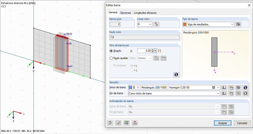 Disposición de la viga de resultados en el muro