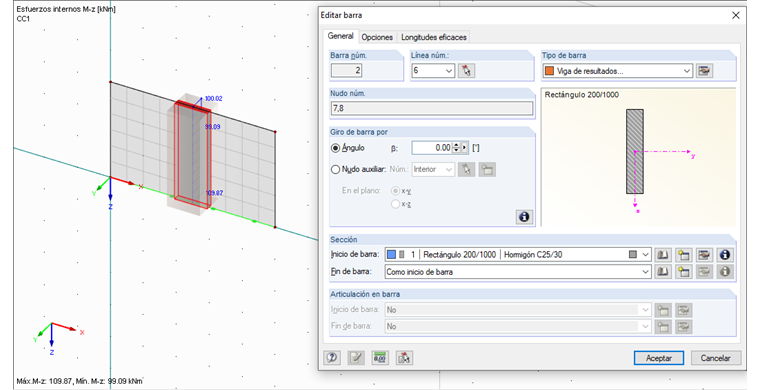 Disposición de la viga de resultados en el muro