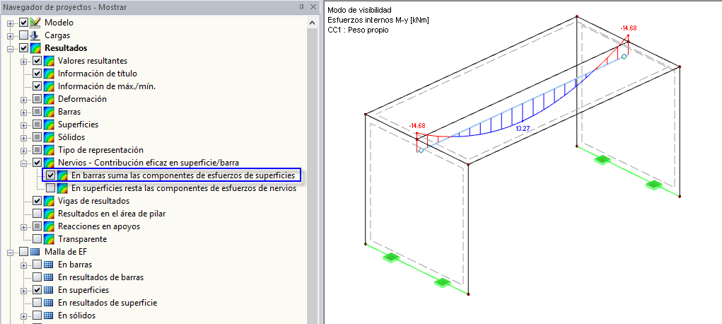 Mostrar navegador - Opción activa "Para las barras incluir la contribución de las superficies"