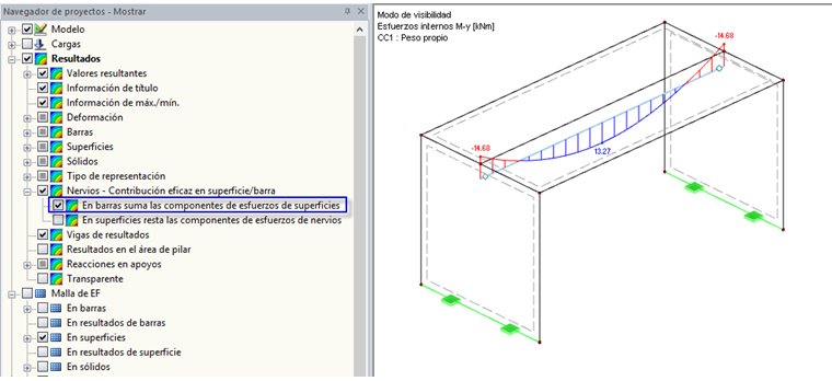 Mostrar navegador - Opción activa "Para las barras incluir la contribución de las superficies"
