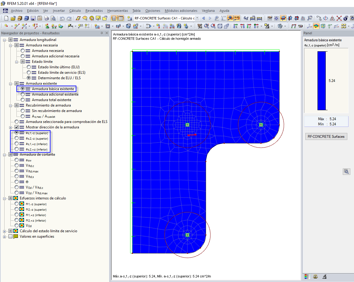 Comprobación gráfica de la armadura existente