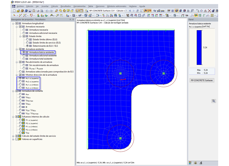 Comprobación gráfica de la armadura existente