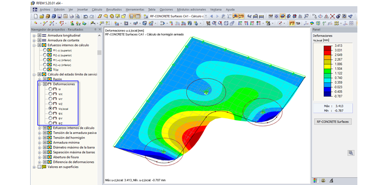 Gráfico de resultados con deformaciones de RF-CONCRETE Deflect