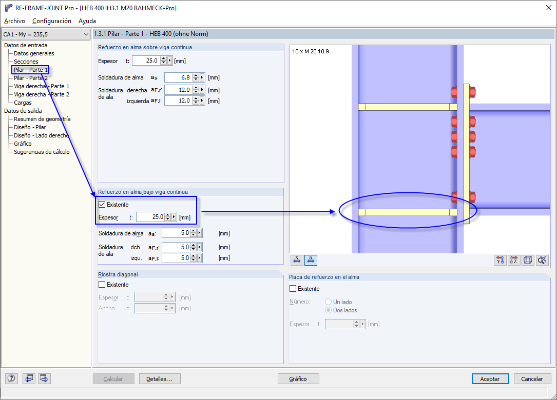 Disposición del refuerzo del alma