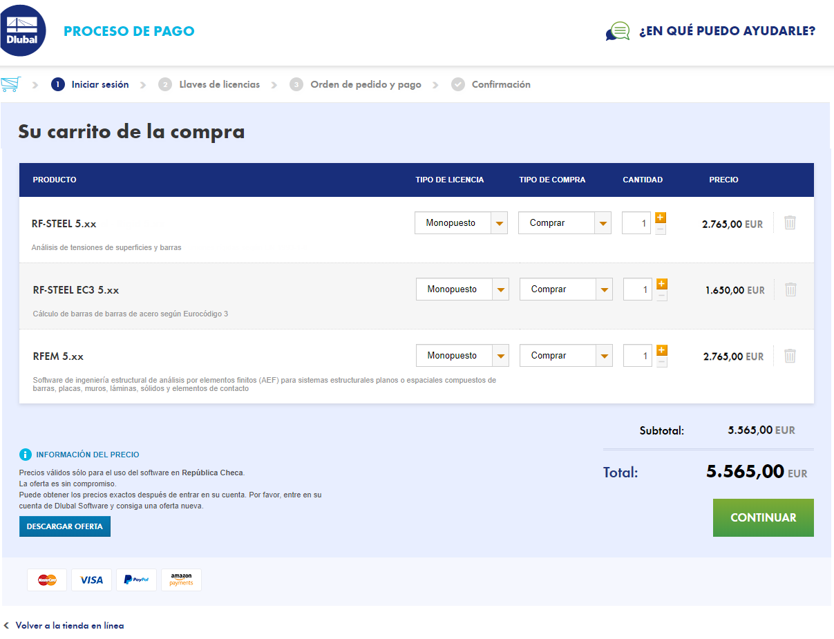 Productos seleccionados en el carrito de la compra