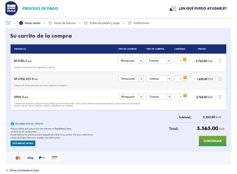 Productos seleccionados en el carrito de la compra