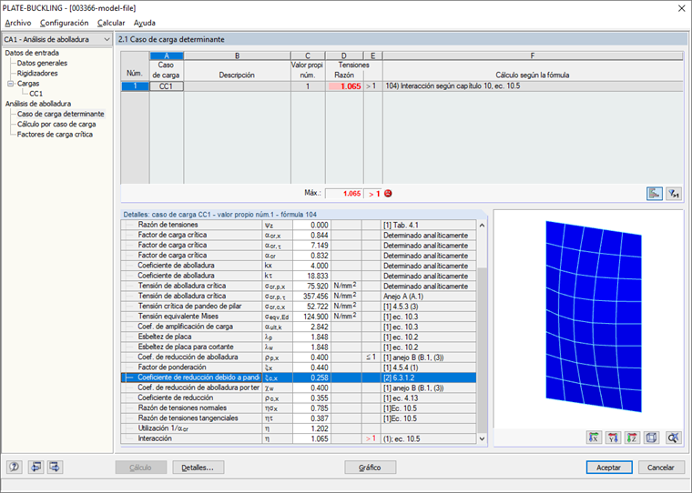 Factor de reducción para la consideración del comportamiento de pandeo similar al de una barra