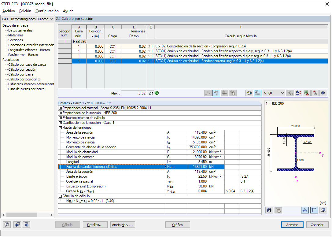 Esfuerzo axil crítico elástico para pandeo torsional