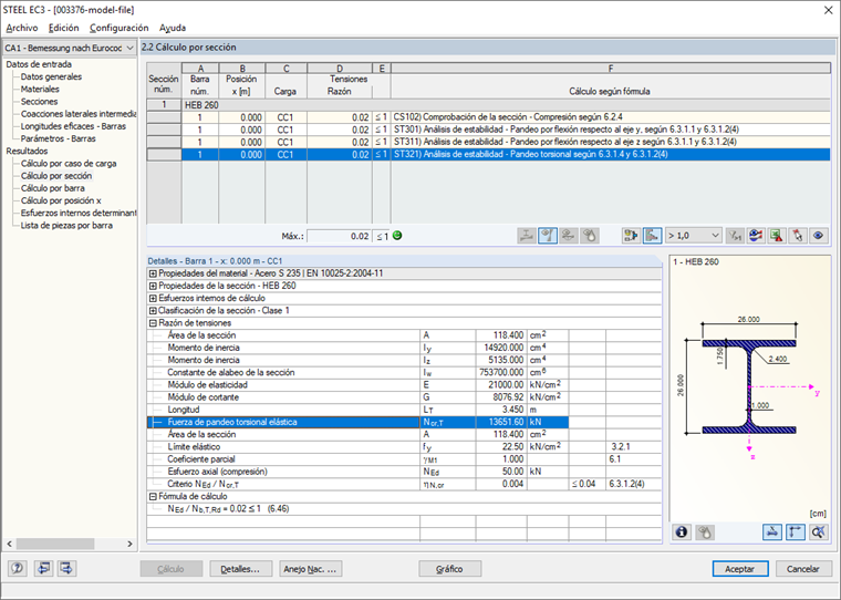 Esfuerzo axil crítico elástico para pandeo torsional