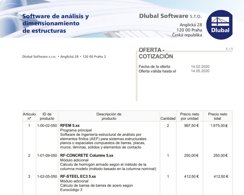 Oferta de cotización para licencia en red