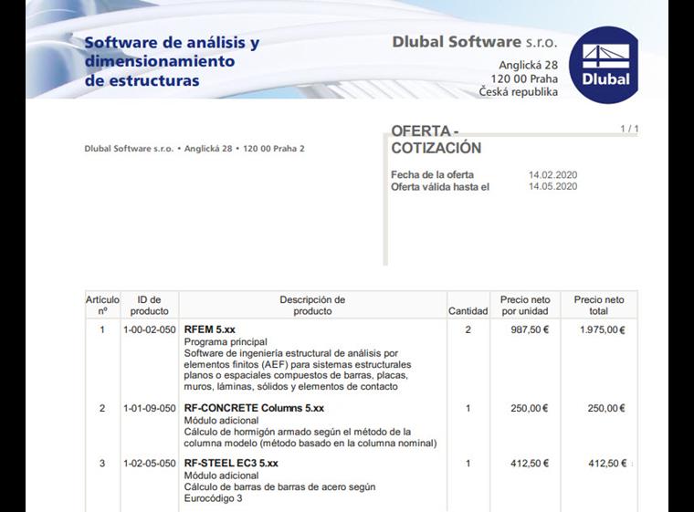 Oferta de cotización para licencia en red