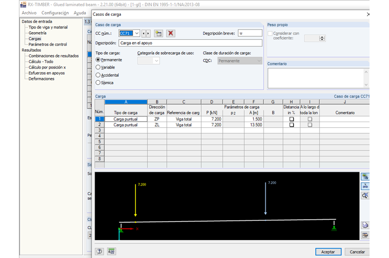 Cargas concentradas en el programa RX-TIMBER