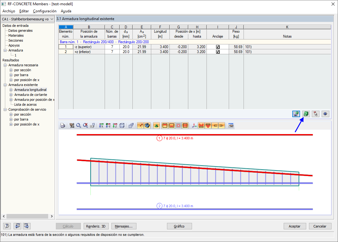 Botón para la biblioteca de plantillas de armaduras en RF-CONCRETE Members