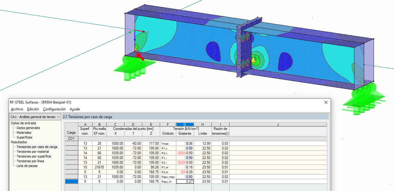 Análisis de tensiones en RF-STEEL Surfaces