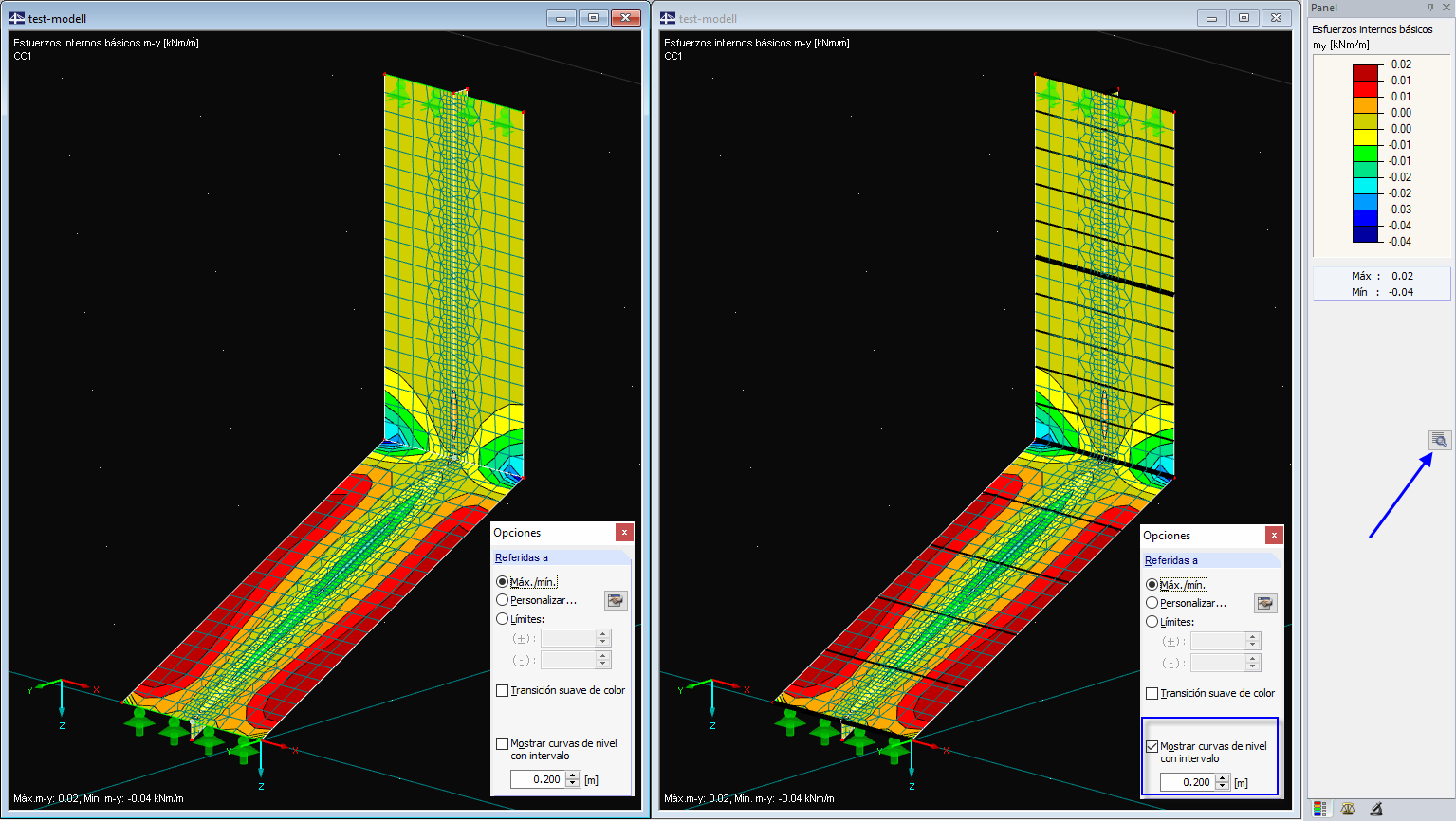 Activación/desactivación de curvas de nivel en los resultados de superficies