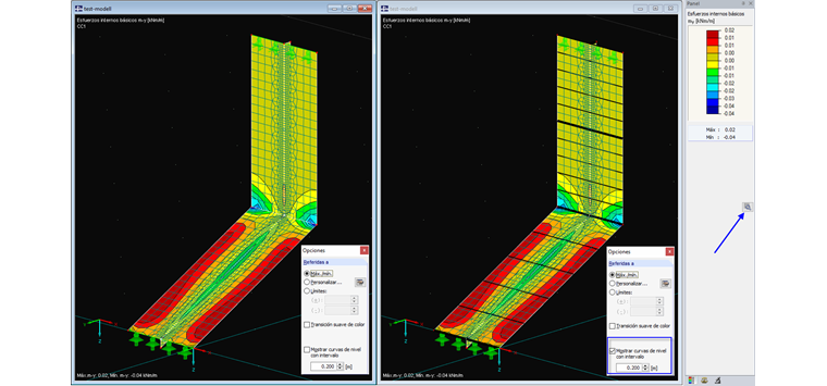 Activación/desactivación de curvas de nivel en los resultados de superficies