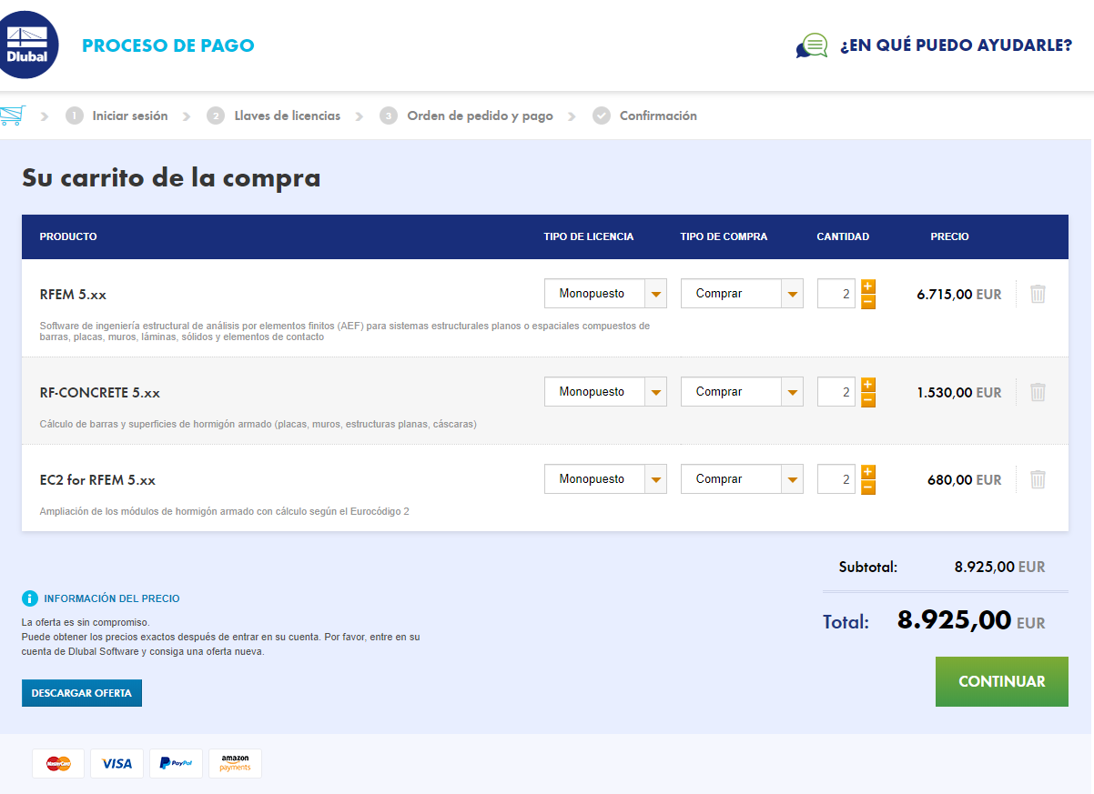 Compra en la tienda en línea con la primera licencia adicional del grupo de productos