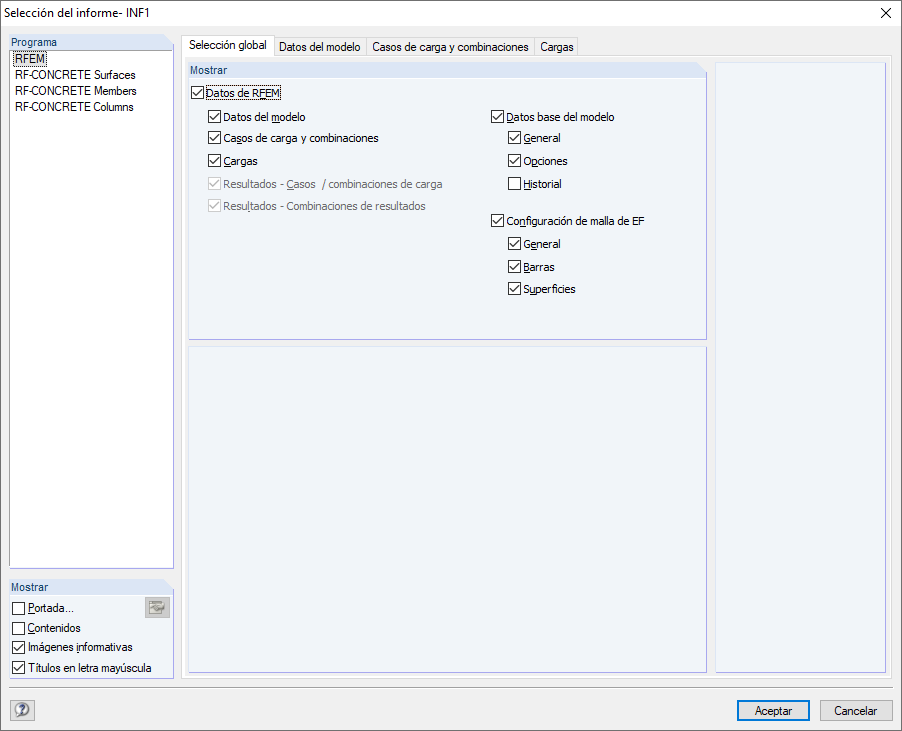 selección del informe